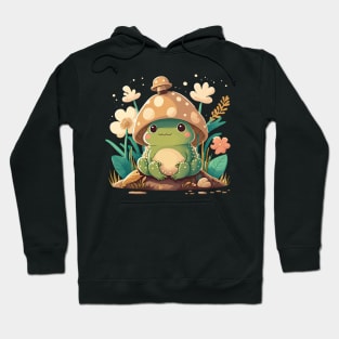 Cottagecore aesthetic cute frog on Mushroom Hoodie